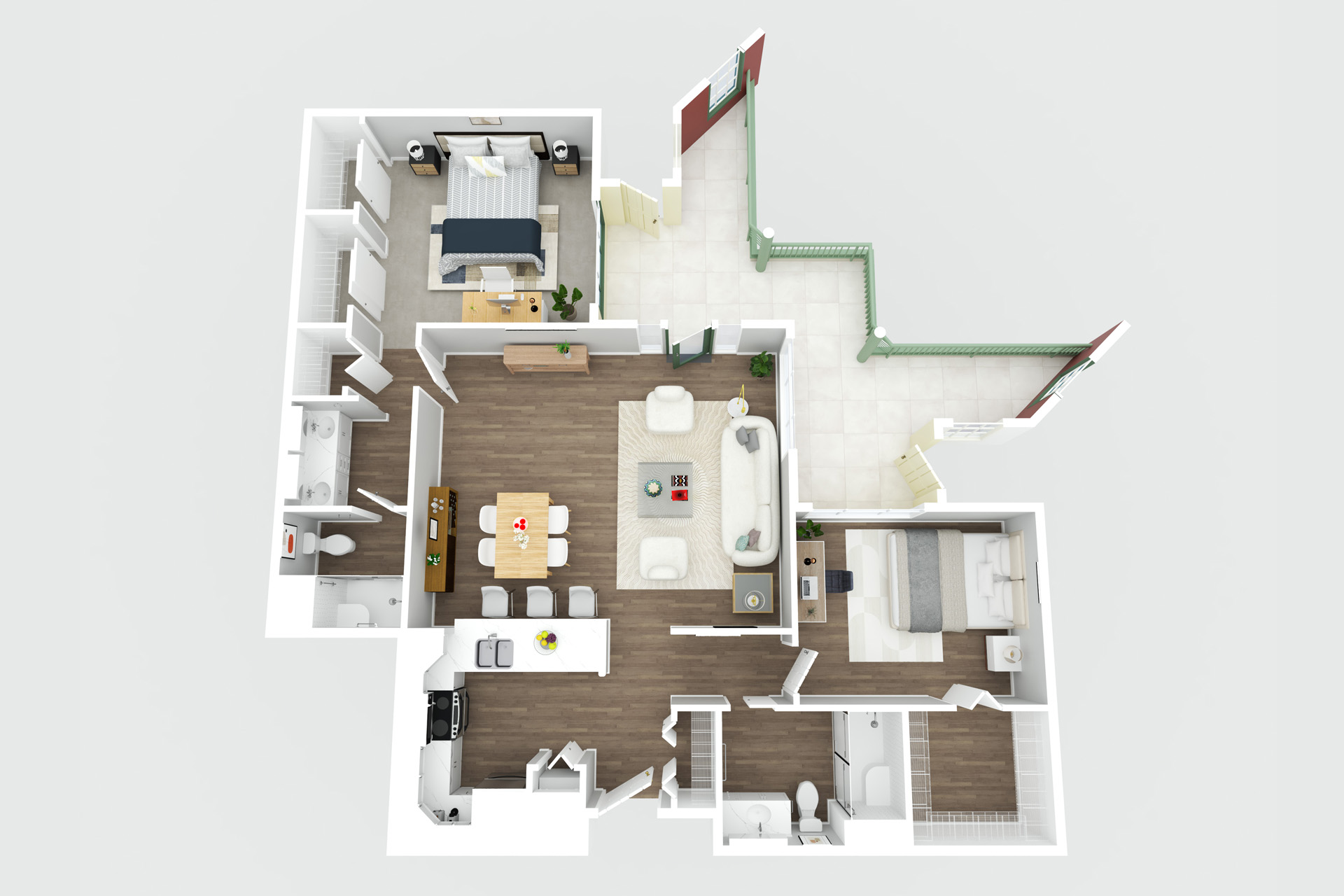 3D rendered floor plan of a Chicago-area home