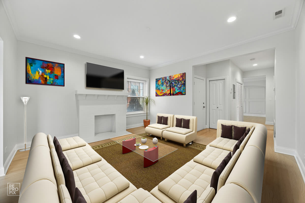 The same room virtually staged with furniture