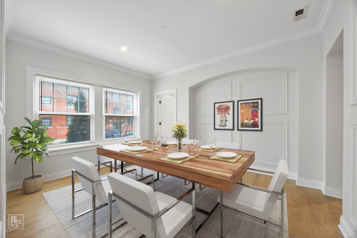 The same room virtually staged with furniture